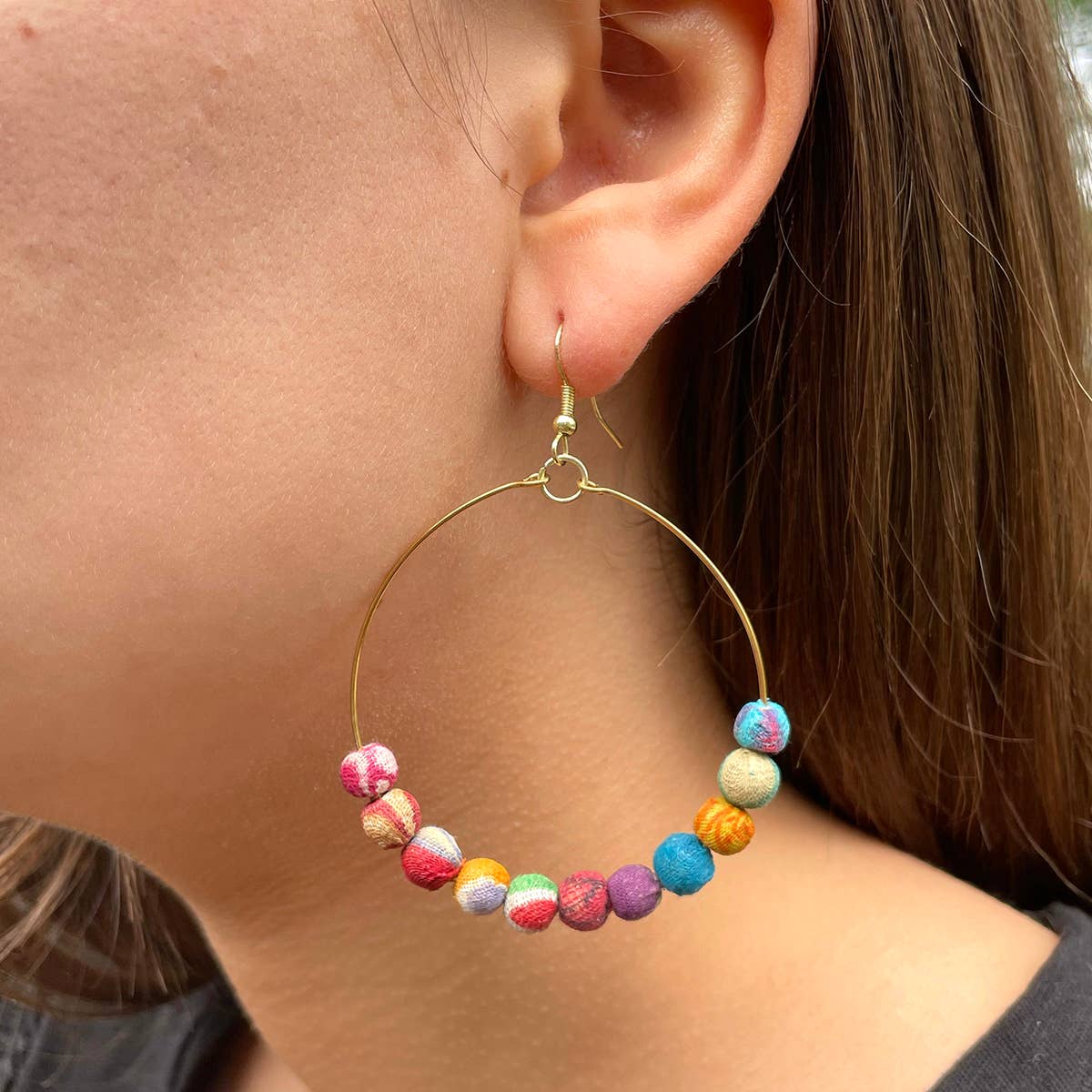 WorldFinds - Wholesale Dangle Earrings - Kantha Beaded Hoop Earrings1