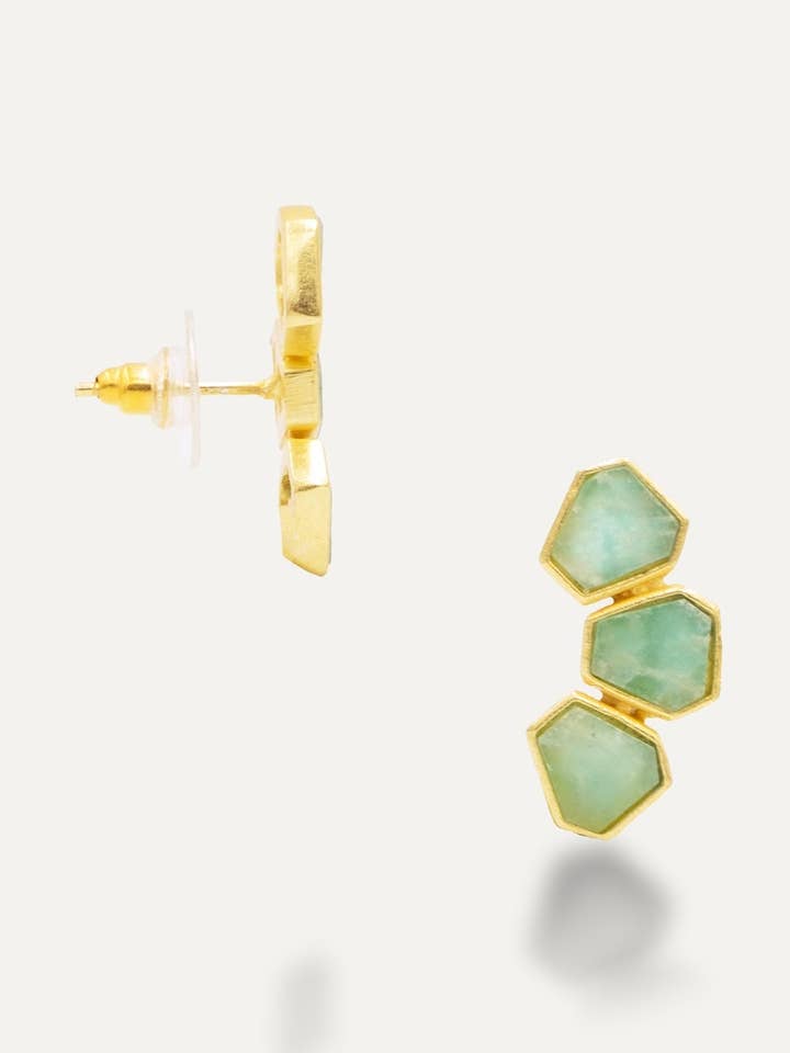Samir Amazonite Gold Earrings for wholesale by TIAHRA Jewelry