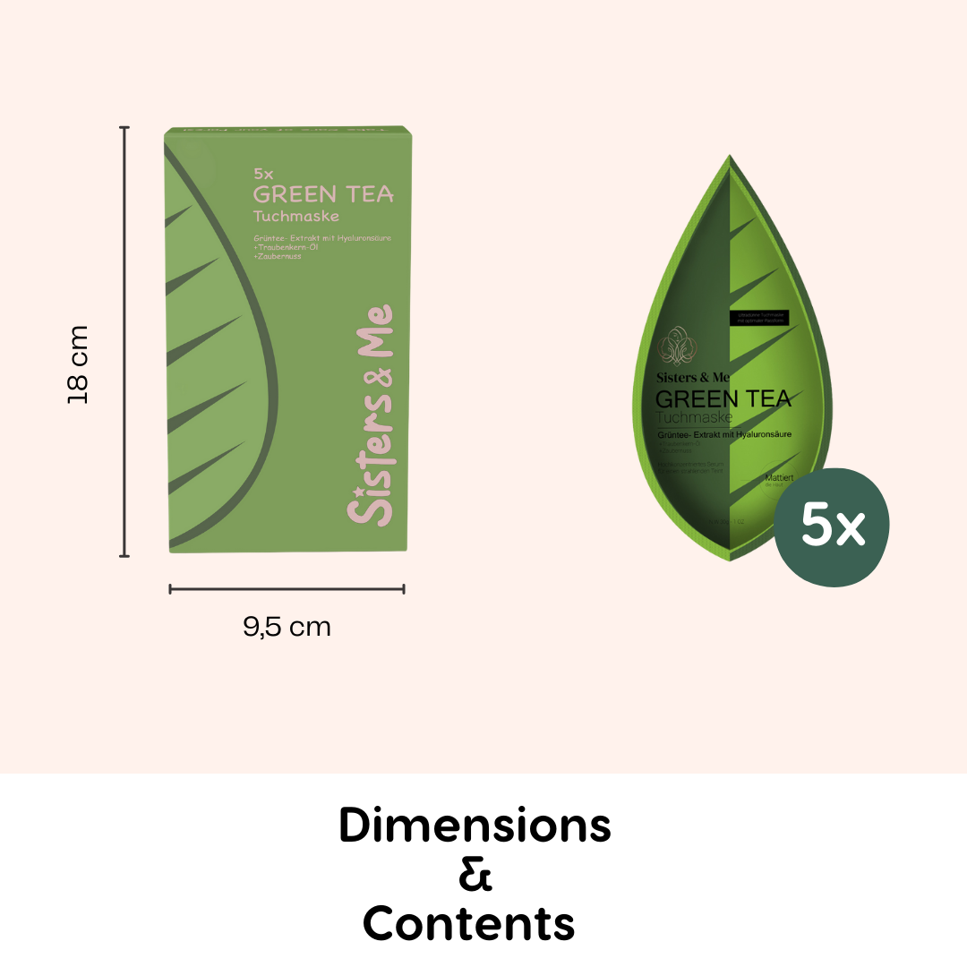 Sisters & Me GmbH - Venta al por mayor Mascarilla - 5 MASCARILLAS DE TÉ VERDE CON ACEITE DE SEMILLAS DE UVA Y HAMAMELIS9