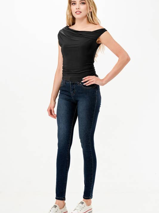 A20061-symmetrical Tucked Off-Shoulder Top (Copy) for wholesale by April Moon