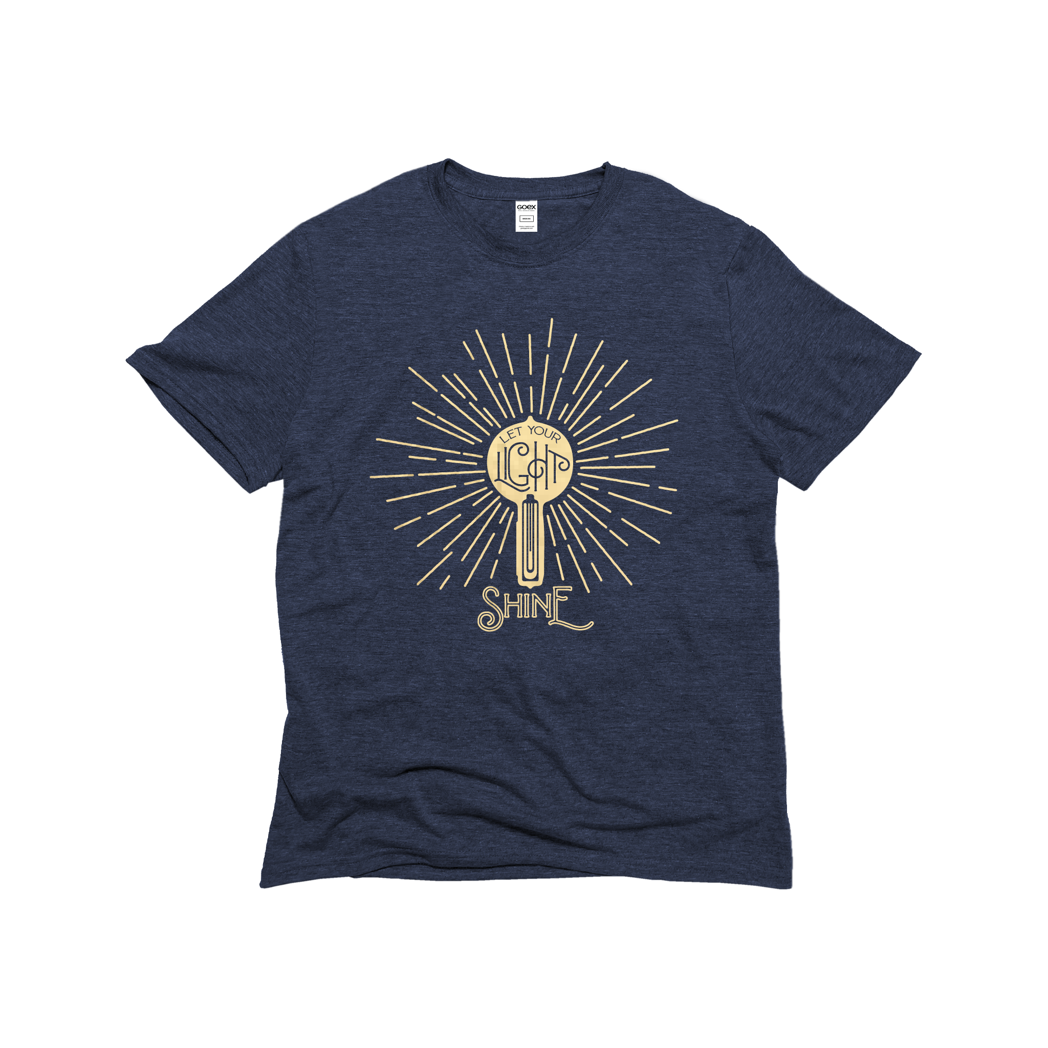 Navy Let your Light Shine Gold Foil Unisex Eco-Triblend Tee for wholesale on Faire1