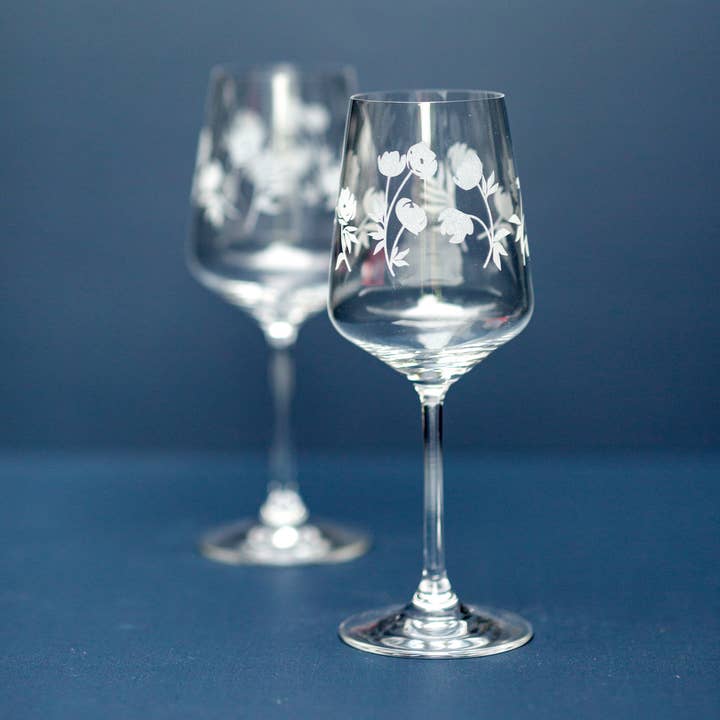Wine Glass With Peony Flowers- November Birth Month for wholesale by Morning Fog Studios