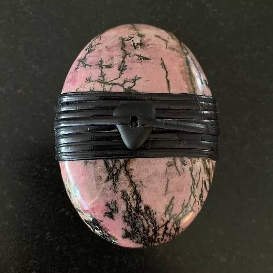 Rhodonite Palm Stone Wrapped With Sea Glass Bead for wholesale by Betsy Bauer Studio