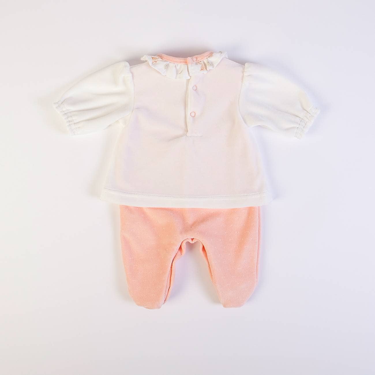 Blanc cassé/saumon 16648 - Grenouillère en velours avec ouverture arrière et col - FS Baby en vente sur Faire5