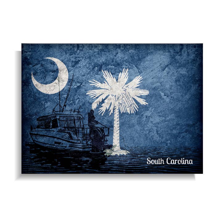 Aimant : Drapeau de l'État de Caroline du Sud sur le thème de la pêche pour la vente par BetterMagnets.com by Design Studio 88 Inc