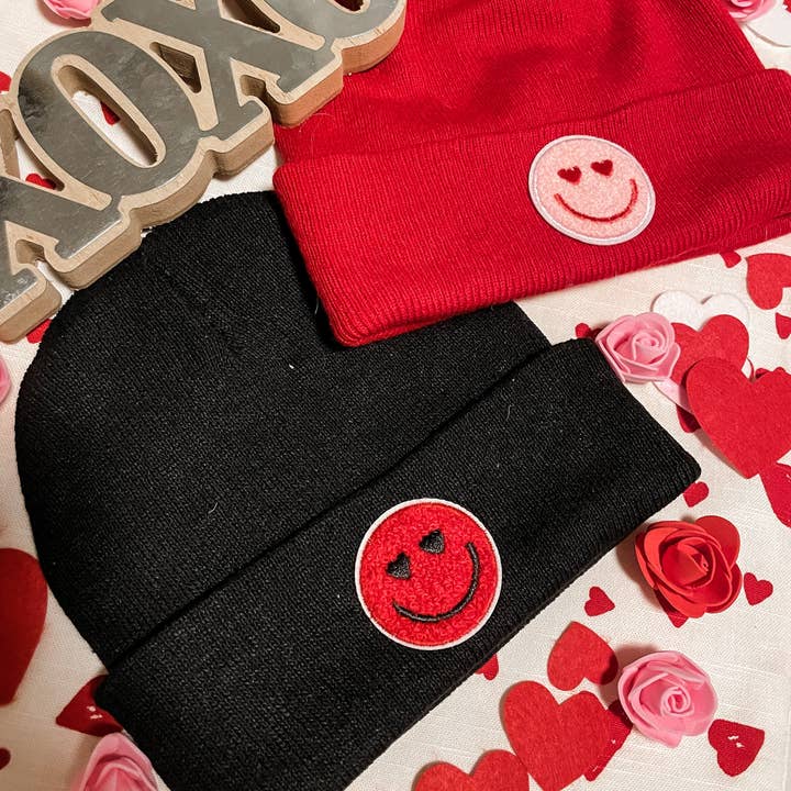 Heart Eyes Patched Beanies for wholesale by Peach Tree Textile + Trends