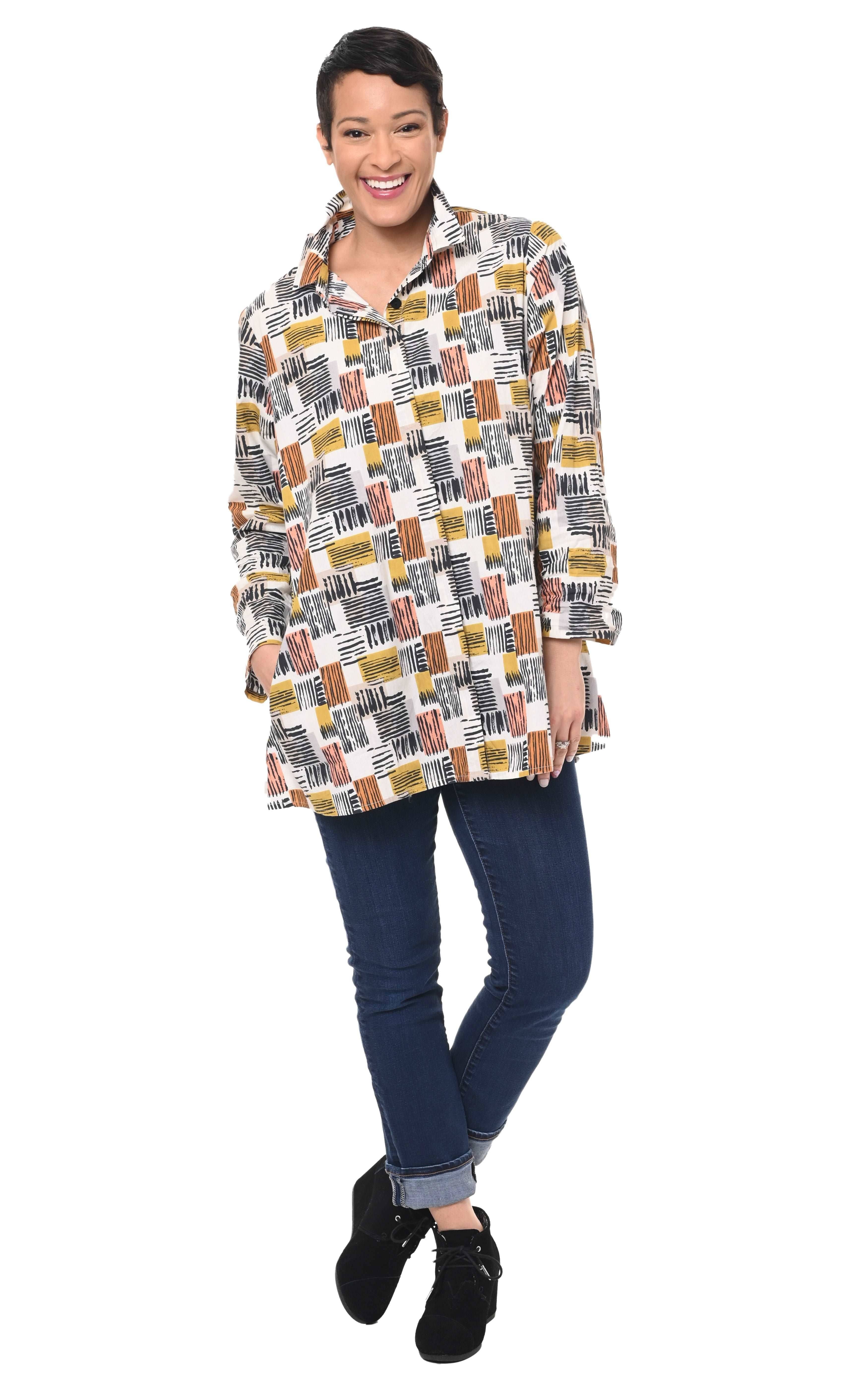 Tulip Clothing – Engroshandel Skjorte med buttondown – til kvinder – CV133 Logan i Rytme*1