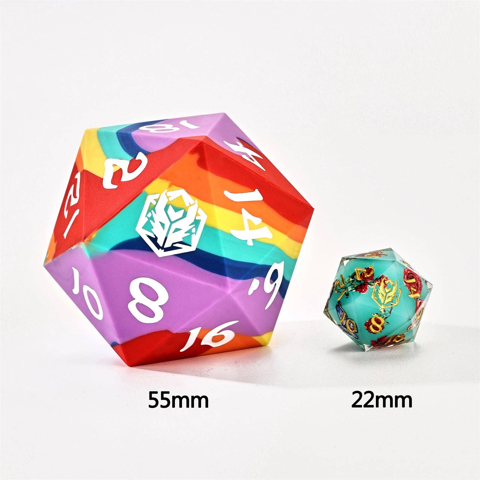 Hymgho Premium Dice - Wholesale Dice - 55mm Chonk Rubber Silicon D20 - Rainbow Realms2