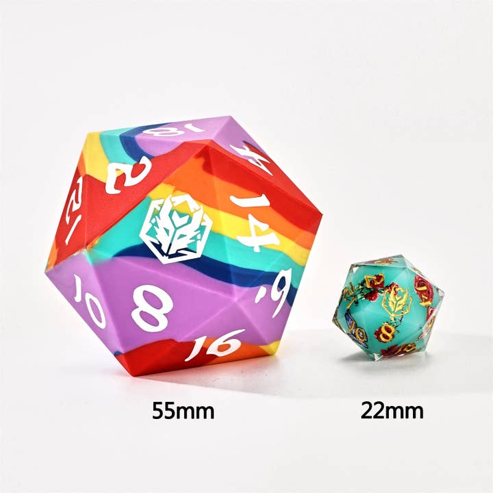 Hymgho Premium Dice - Wholesale Dice - 55mm Chonk Rubber Silicon D20 - Rainbow Realms2