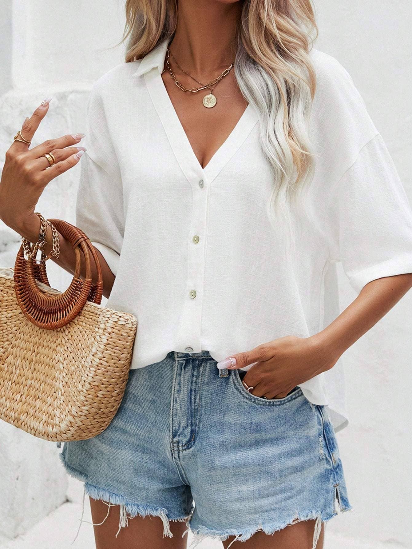 Flarix - Wholesale Button Down Shirt - Women's - shirt navy blue top office wear casual women shirt11