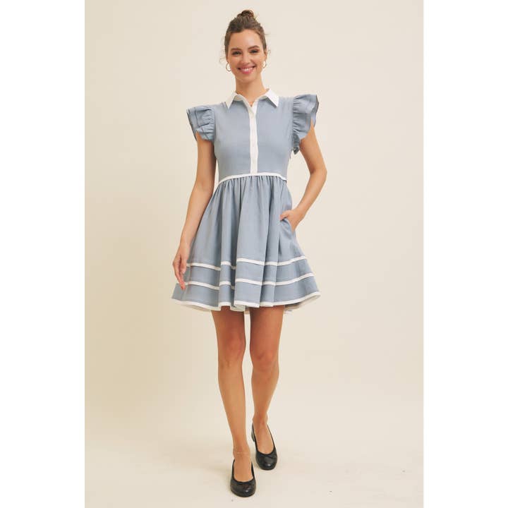in february - Wholesale Dress - Women's - LINEN BUTTON-DOWN MINI DRESS WITH CONTRAST BINDING4