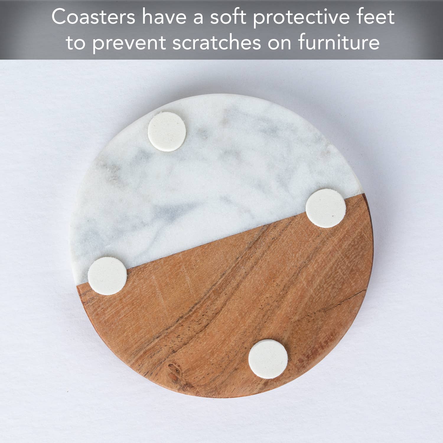 CounterArt/Highland Home/Thirstystone - Wholesale Coasters - Thirstystone Natural Marble & Acacia Wood Round Coaster 4pk3