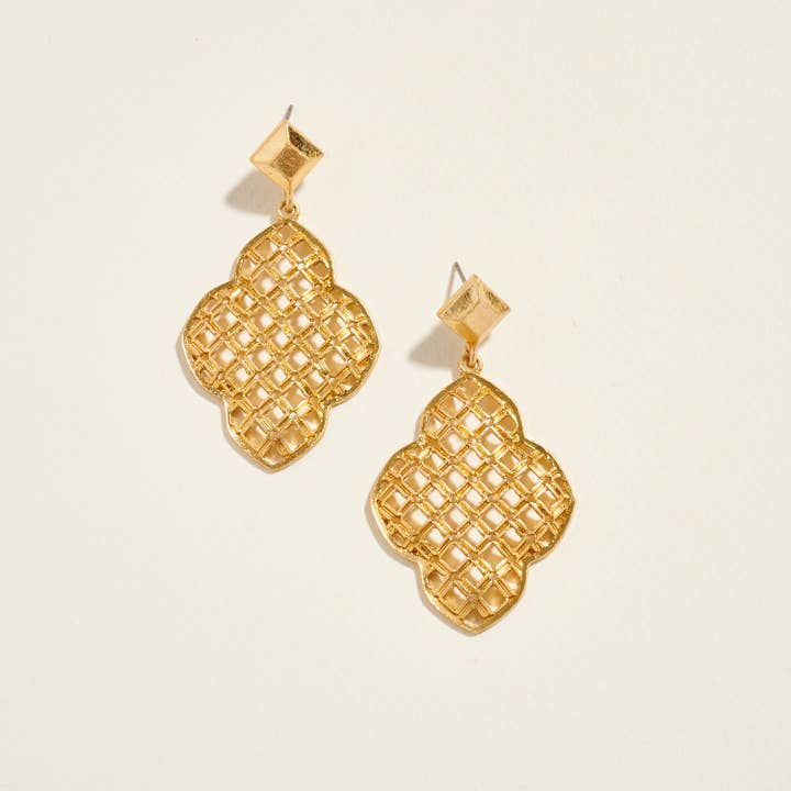 Designature New York - Vente Boucles d'oreilles pendantes - Boucles d'oreilles à motif en treillis de forme marocaine