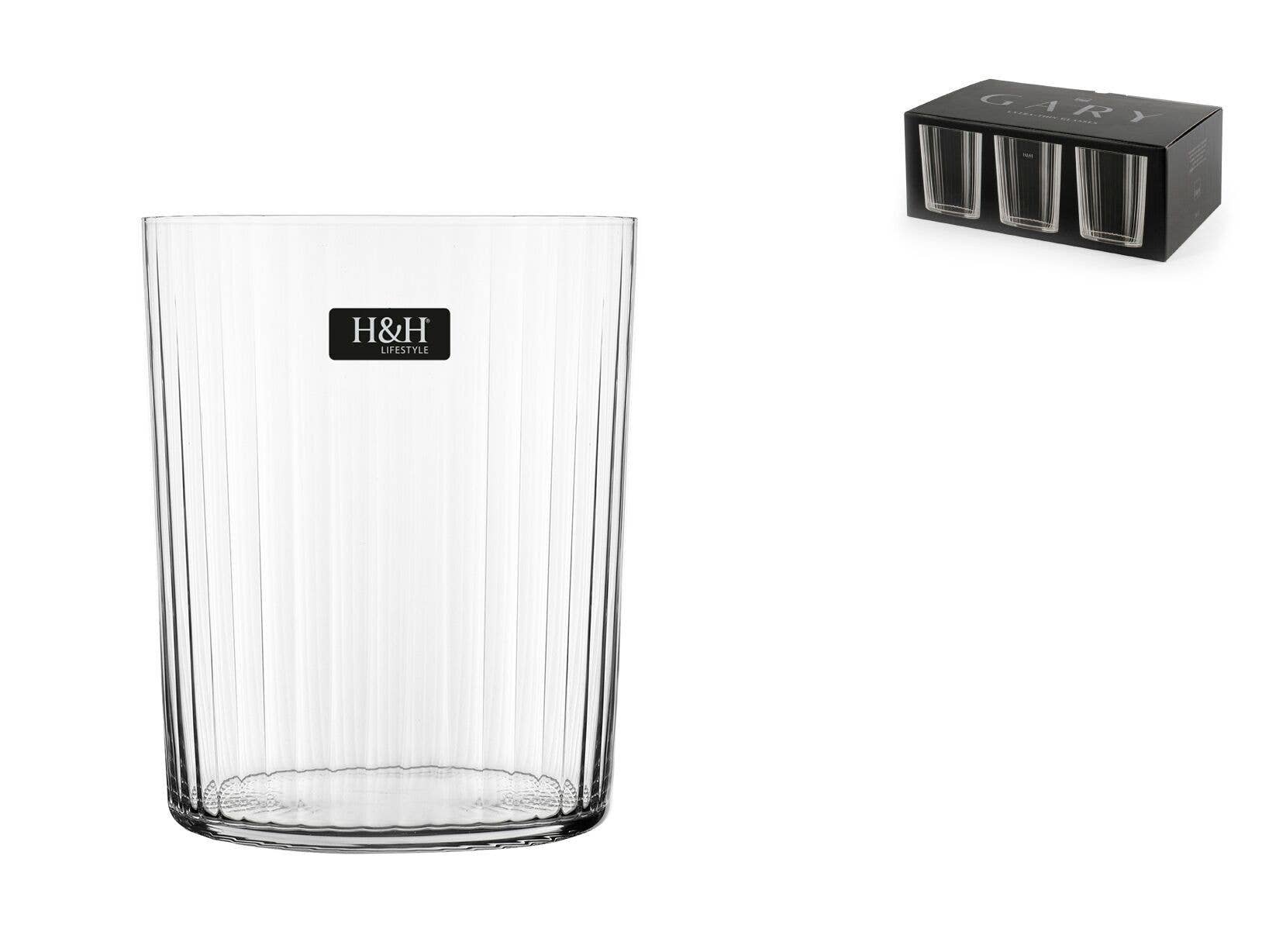 H&H – Großhandel Trinkglas/Tasse – Set aus 6 Gary Gläsern aus optischem Glas, 56 cl0