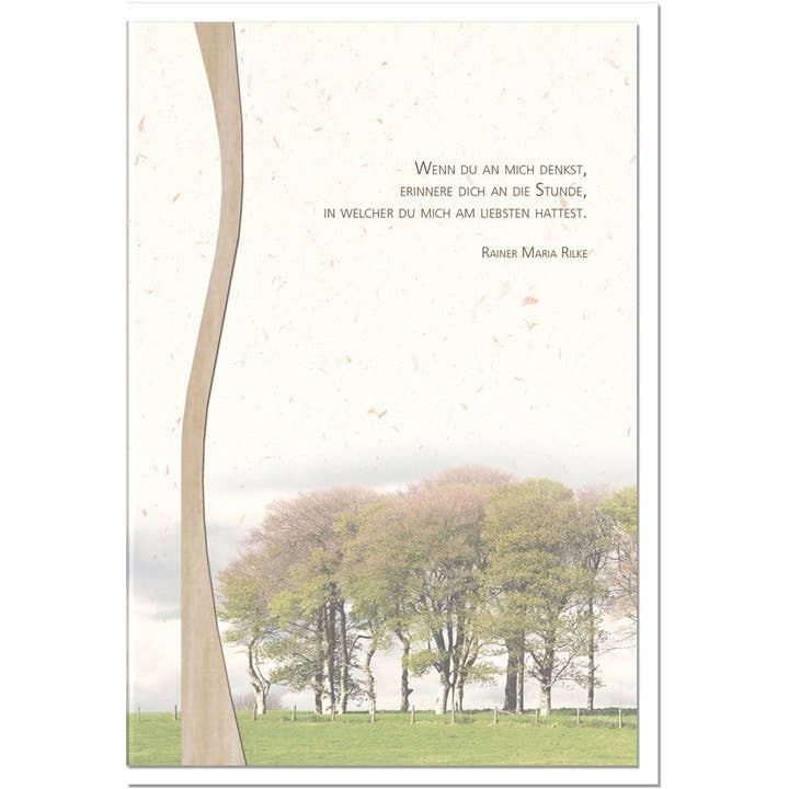 metALUm carte de condoléances B6 – Groupe d'arbres dans le champ – Rainer Maria Rilke – avec décoration en bois pour la vente par metALUm