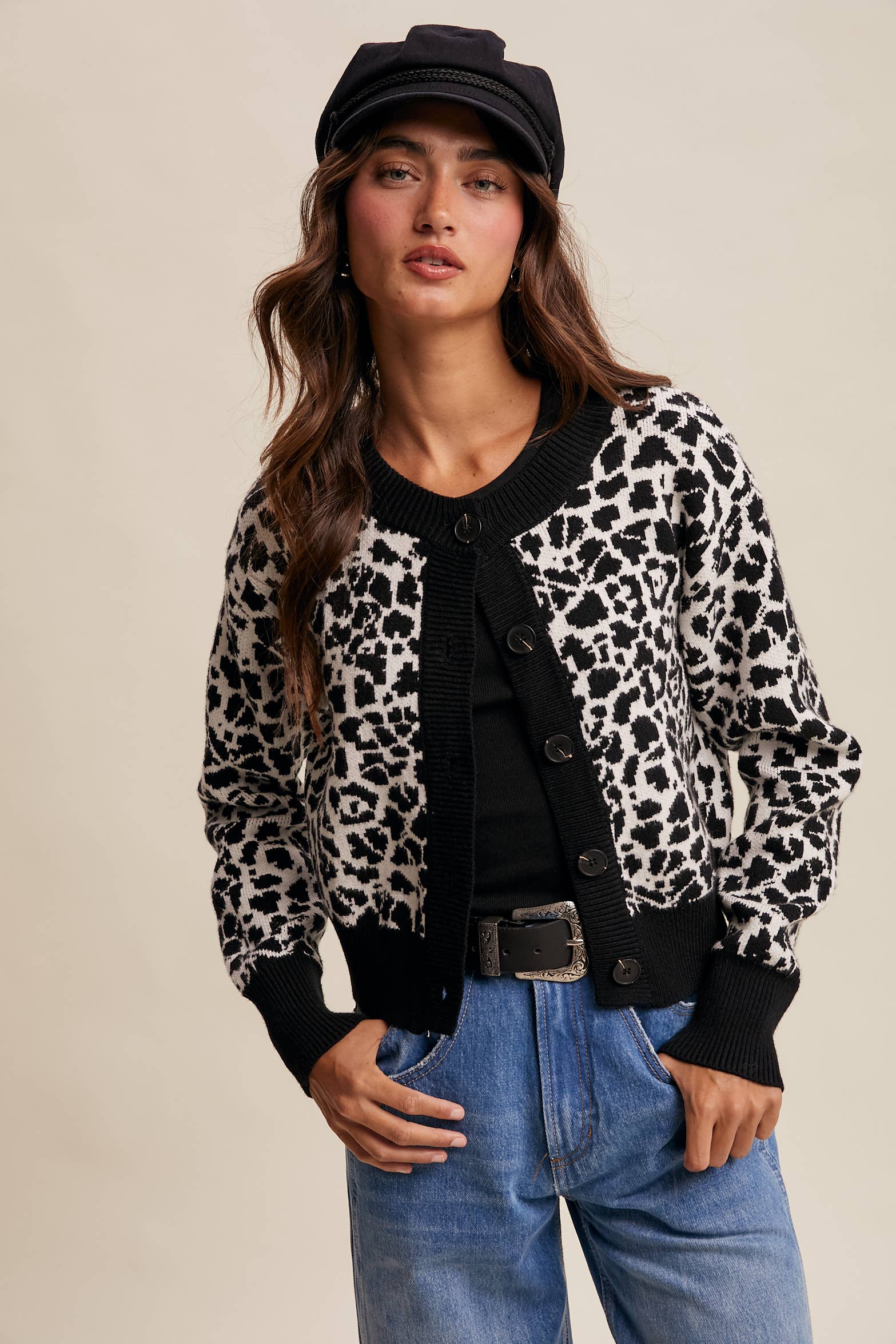Listicle - Wholesale Cardigan - Women's - Leopard Knit Button-Up Cardigan LSW10012