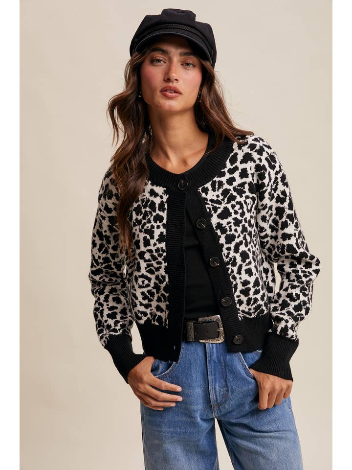 Listicle - Wholesale Cardigan - Women's - Leopard Knit Button-Up Cardigan LSW10012