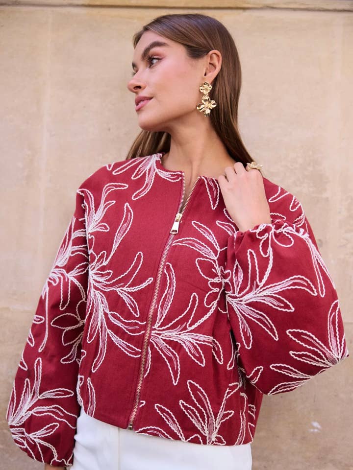 Embroidered jacket with puff sleeves - 5657 for wholesale by Frime