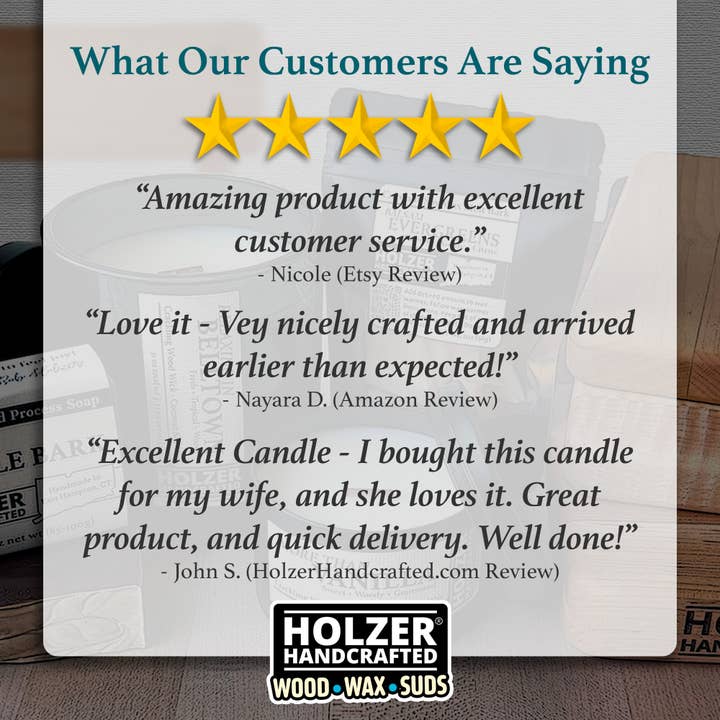 Holzer Handcrafted ® - Wholesale Jar/Filled Candle - Custom Label | Wood Wick Candle | Coconut Soy Wax | 12 oz Glass Vessel with Lid | Customized Label | Private Label | Co-branded | Handmade7