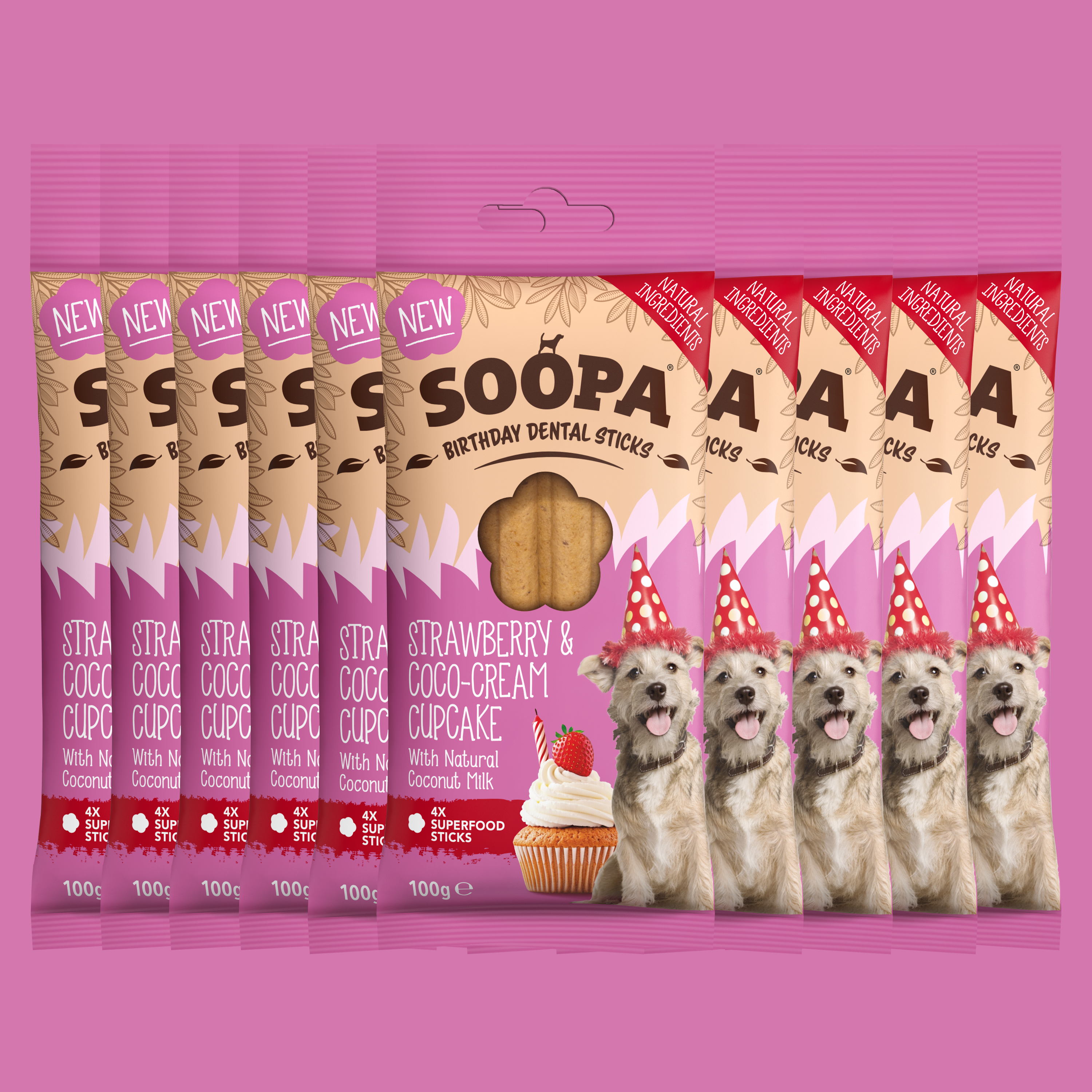 Soopa Europe - Wholesale Pet Treats - Dog - Strawberry & Coco-Cream Cupcake Dog Dental Sticks1