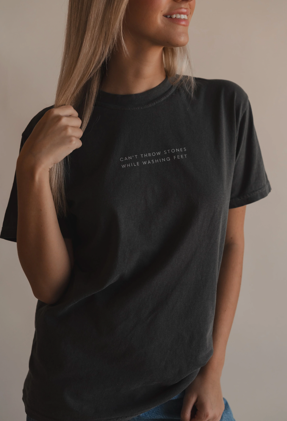 Dear Heart - Wholesale Screen Printed T-Shirt - Women's - Can't Throw Stones Tee- Charcoal | Christian Faith Tee3