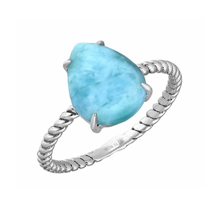 Tiramisu – Großhandel Band/Stapelring – 925er Sterlingsilber Ring mit Larimar-Solitär und gedrehtem Band0