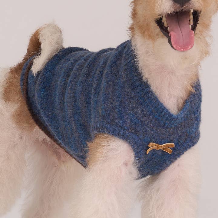 Oxford Knit Vest -- Denim Blue/Brown for wholesale by ZUMIZUMI