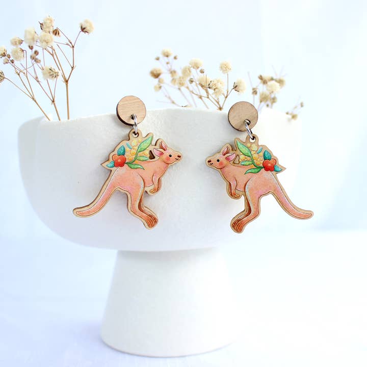Stray Leaves - Wholesale Dangle Earrings - Australian Kangaroo wooden statement earrings1