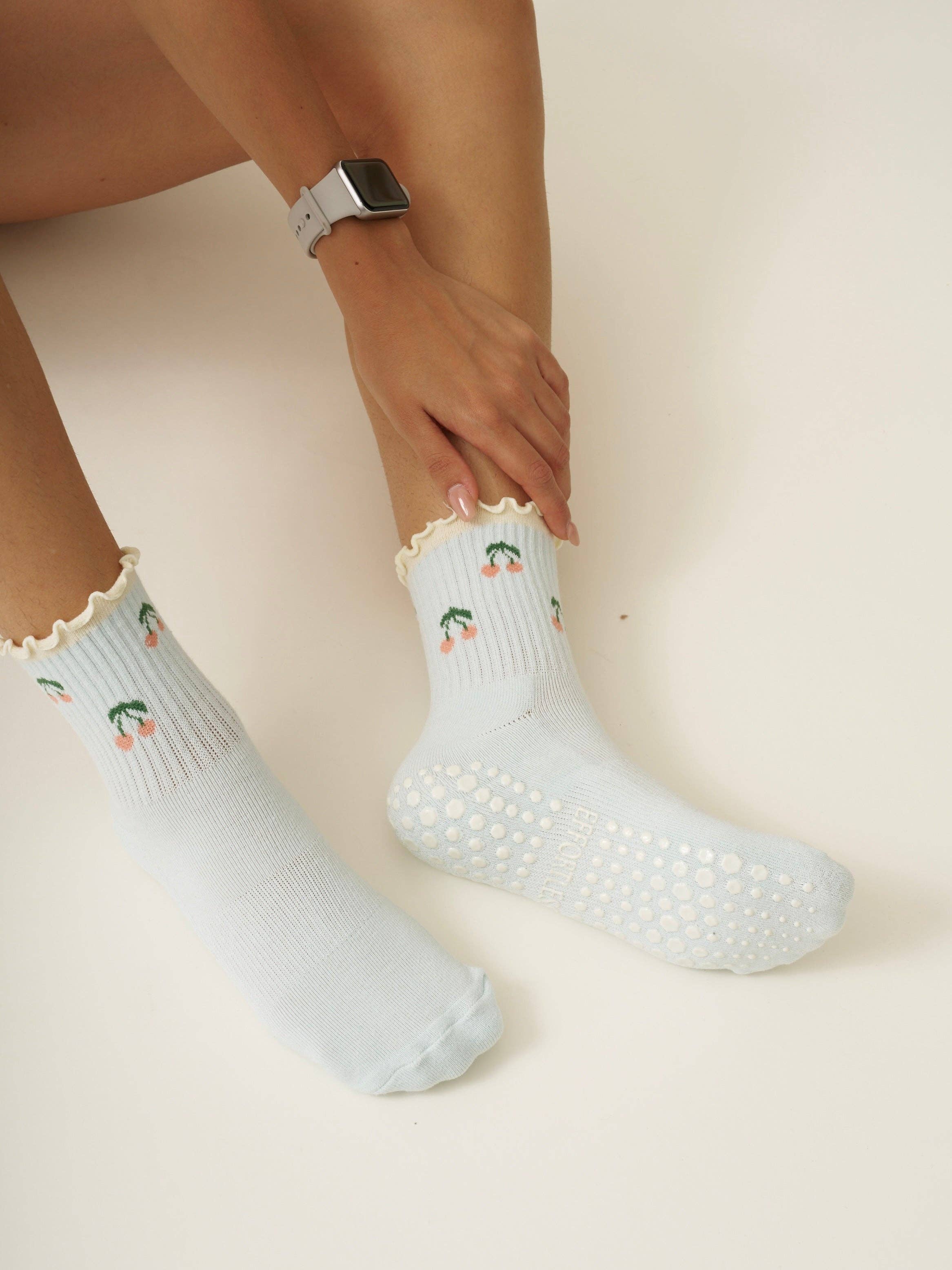 Effortless Club - Wholesale Socks - Women's - 🍒 Cherry Ruffle Grip Sock [Baby Blue], Pilates Socks5
