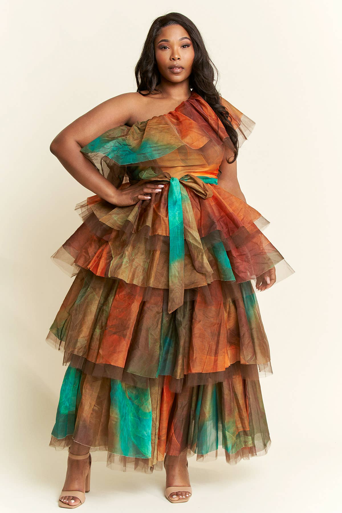 Namatt Design - Wholesale Top & Skirt Set - Women's - Plus One-Shoulder Ruffle Top & Maxi Ruffle Skirt Set2