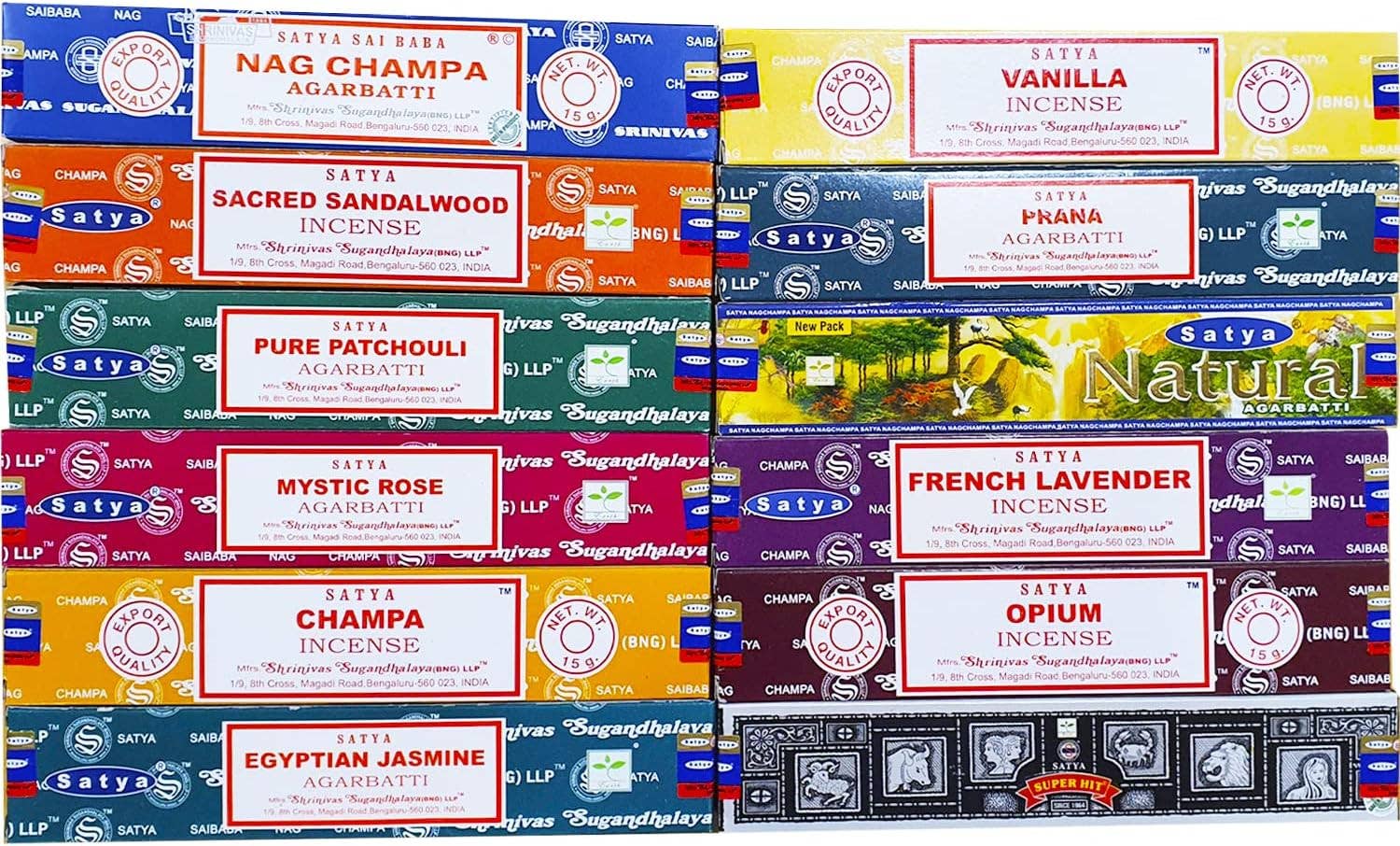 Infinite Essence S.L. - Vente Encens - Assortiment de 12 parfums Satya Encens - Lot de 180 bâtonnets0