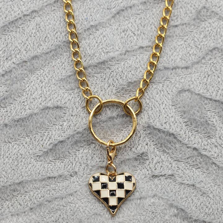 Black and White Checker Heart Necklace for wholesale by MadelynRylie