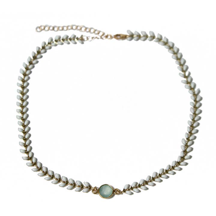 White Wheat Choker with Stone | Pine Cay Beach for wholesale by Chains By Lauren