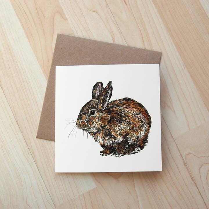 Carte de vœux écologique avec illustration de lapin pour la vente par Sophie Pollard Design