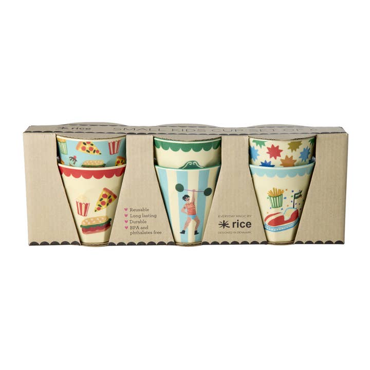 Melamine Kids Cups in Fun Fair Mint Prints - Small - 6 pcs. in Gift Box for wholesale by RicebyRice