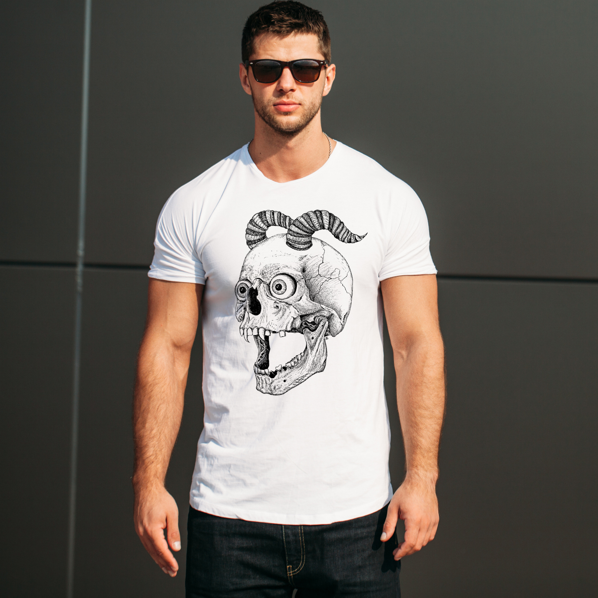 Hannah Kate Makes - Wholesale T-Shirt (Graphic) - Unisex - Screaming Skull T-shirt - White - 100% Cotton - Reg/Fitted12