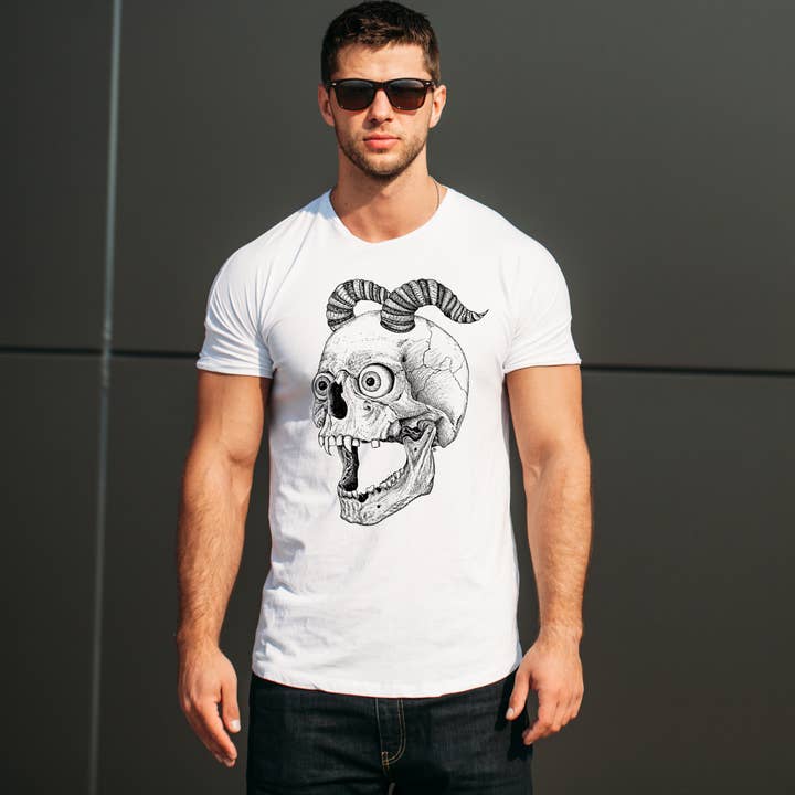 Hannah Kate Makes - Wholesale T-Shirt (Graphic) - Unisex - Screaming Skull T-shirt - White - 100% Cotton - Reg/Fitted12