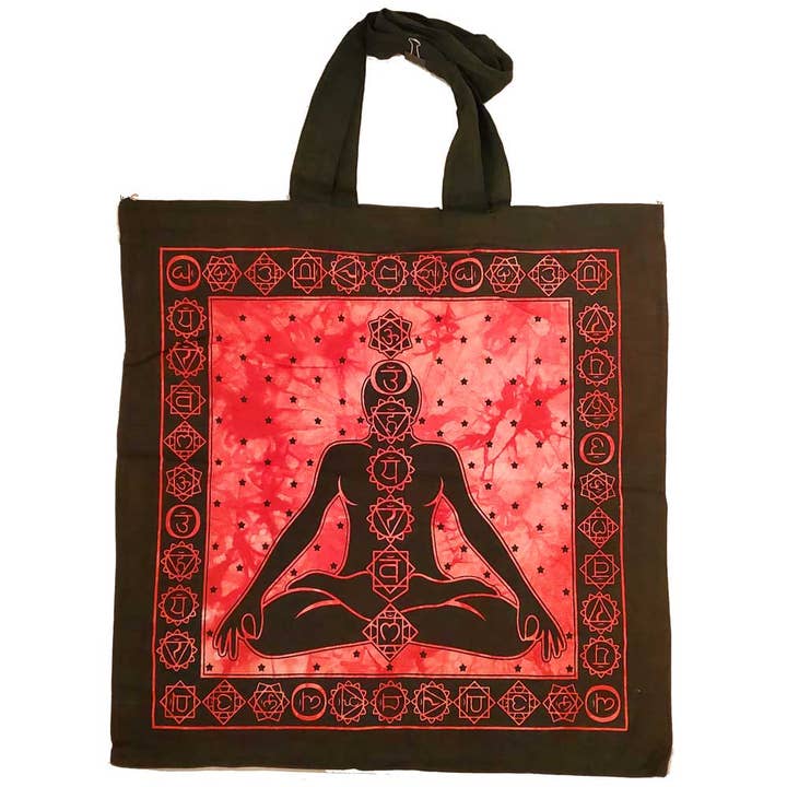 Wild Lotus – Großhandel Tragetasche – Damen – Seven Chakras Avatar Meditations-Canvas-Shopper mit Batikdruck1
