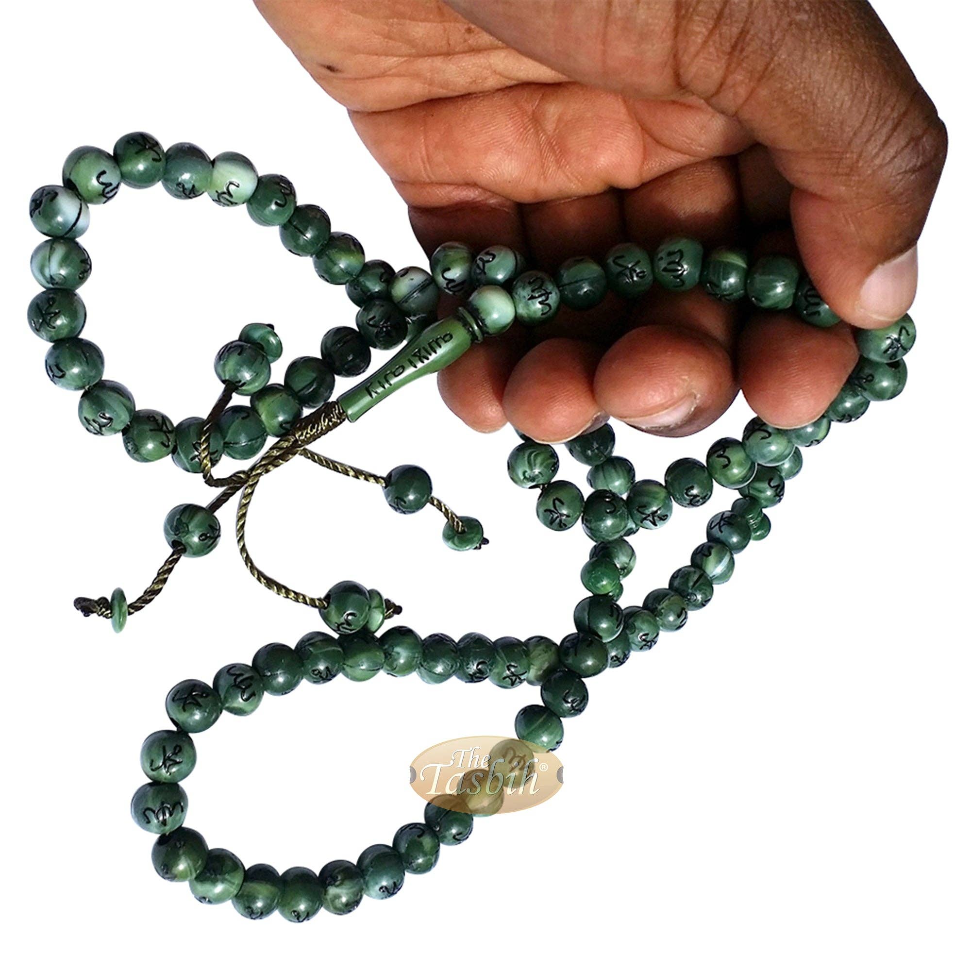 IndoMode - Wholesale Ketting met gebedskralen - Grote marmeren groene plastic 10mm islamitische tasbih zwarte Allah Mohammed gebedskralen6