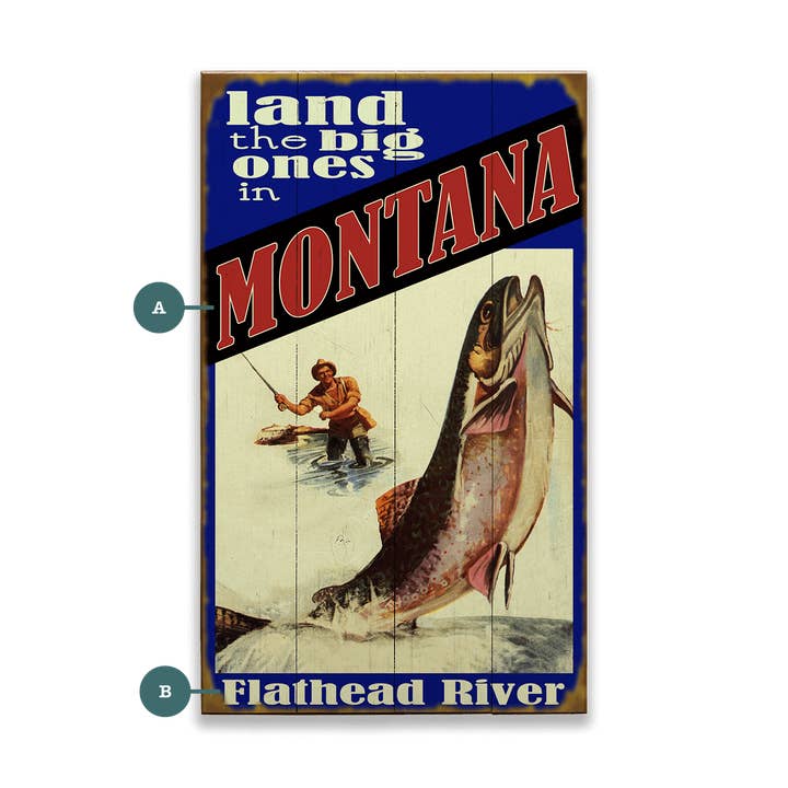 Land the Big Ones: Trout - Wood & Metal Wall Art for wholesale by Old Wood Signs