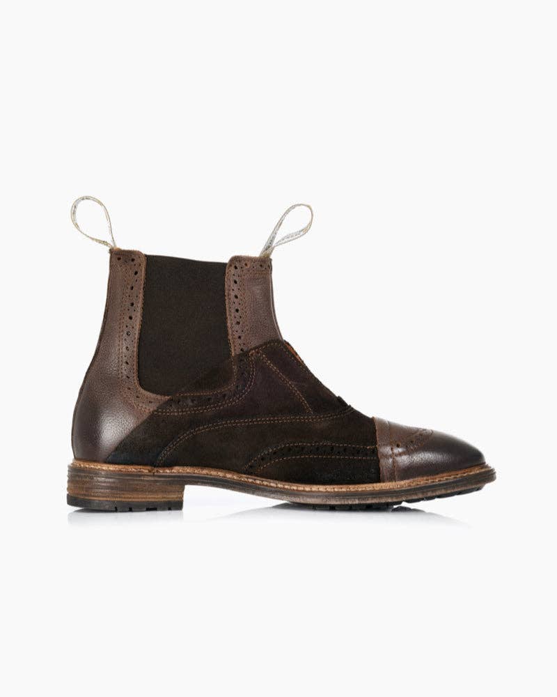 Men's No Lace Boot | Brown Leather and Suede Combo for wholesale on Faire2