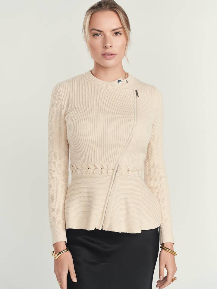 Zipper Detail Peplum Sweater for wholesale by Ellie Makir