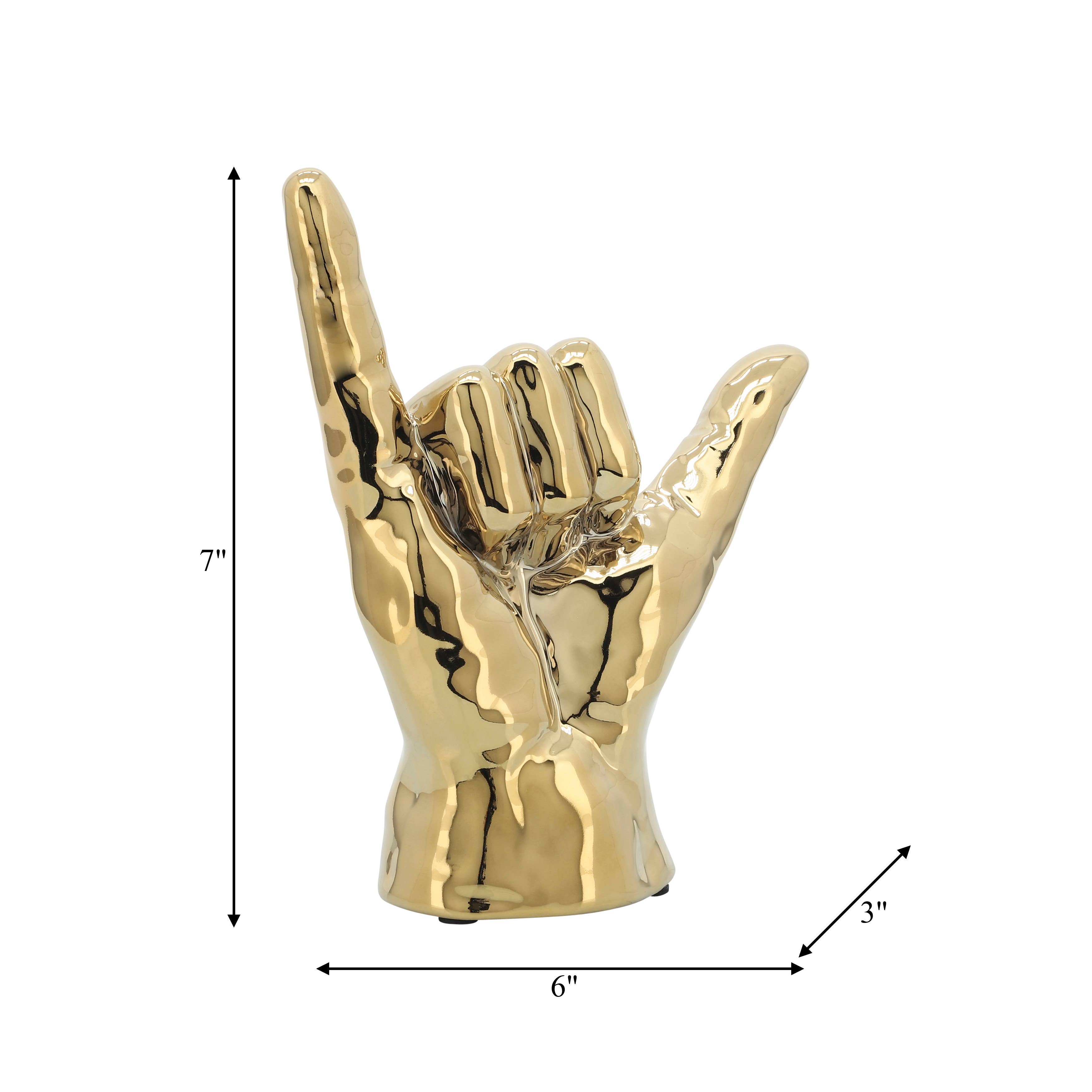 Sagebrook Home - Wholesale Decorative Tabletop Object - Decorative Sculpture - Gold Ceramic Hang Loose Hand, 7 in.3