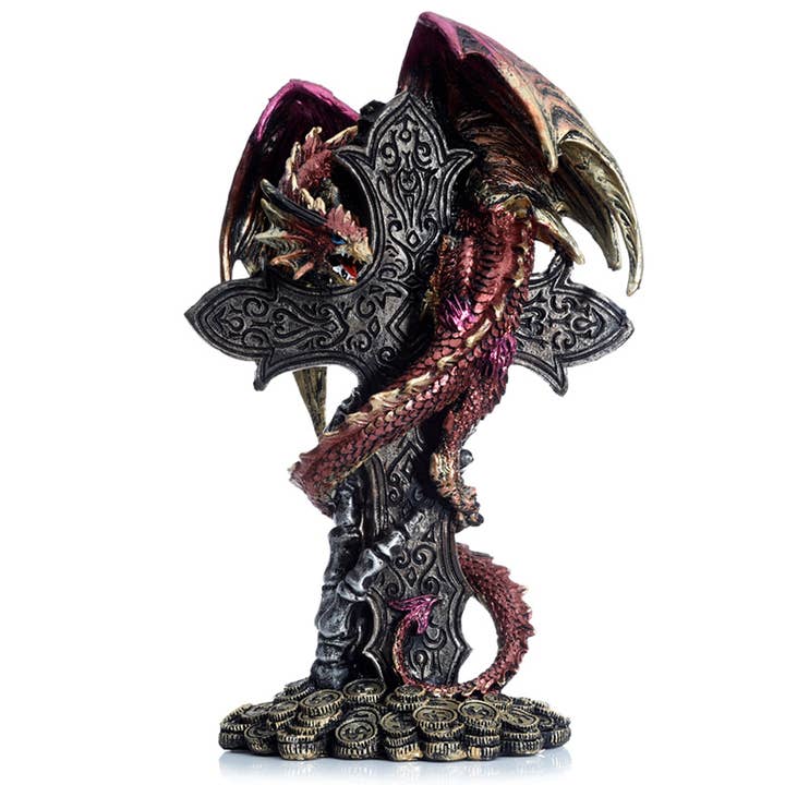 Puckator Ltd - Wholesale Ornament - Dark Legends Celtic Cross Treasure Guardian Dragon1