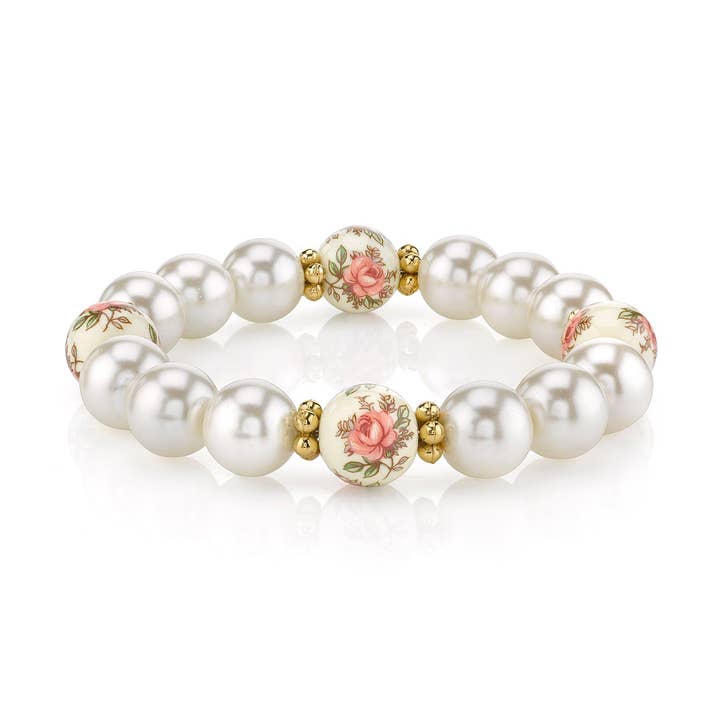 1928 Jewelry Ivory And Desert Pink Rose Faux Pearl Stretch for wholesale by 1928 Jewelry