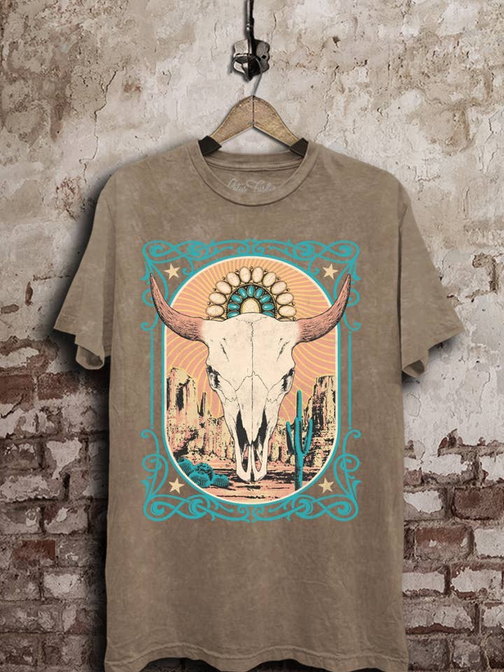 Western Cow Skull Graphic Top for wholesale by Lotus Fashion Collection