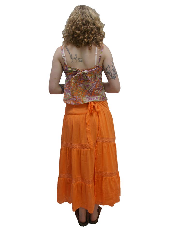 KASHI INC – Saia - Mulher por atacado – Saia comprida em crepe de algodão com renda e forro1