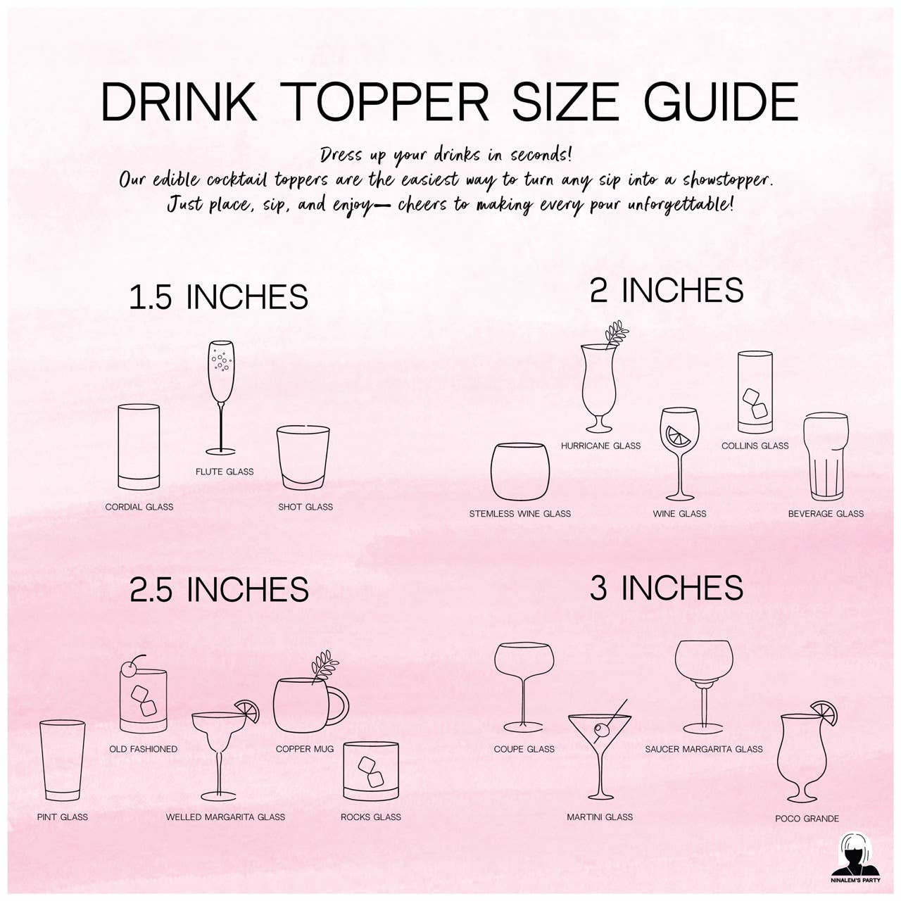 Ninalem's Party - Wholesale Cocktail/Liquor Glass - Friendsgiving Edible Cocktail Drink Topper 4