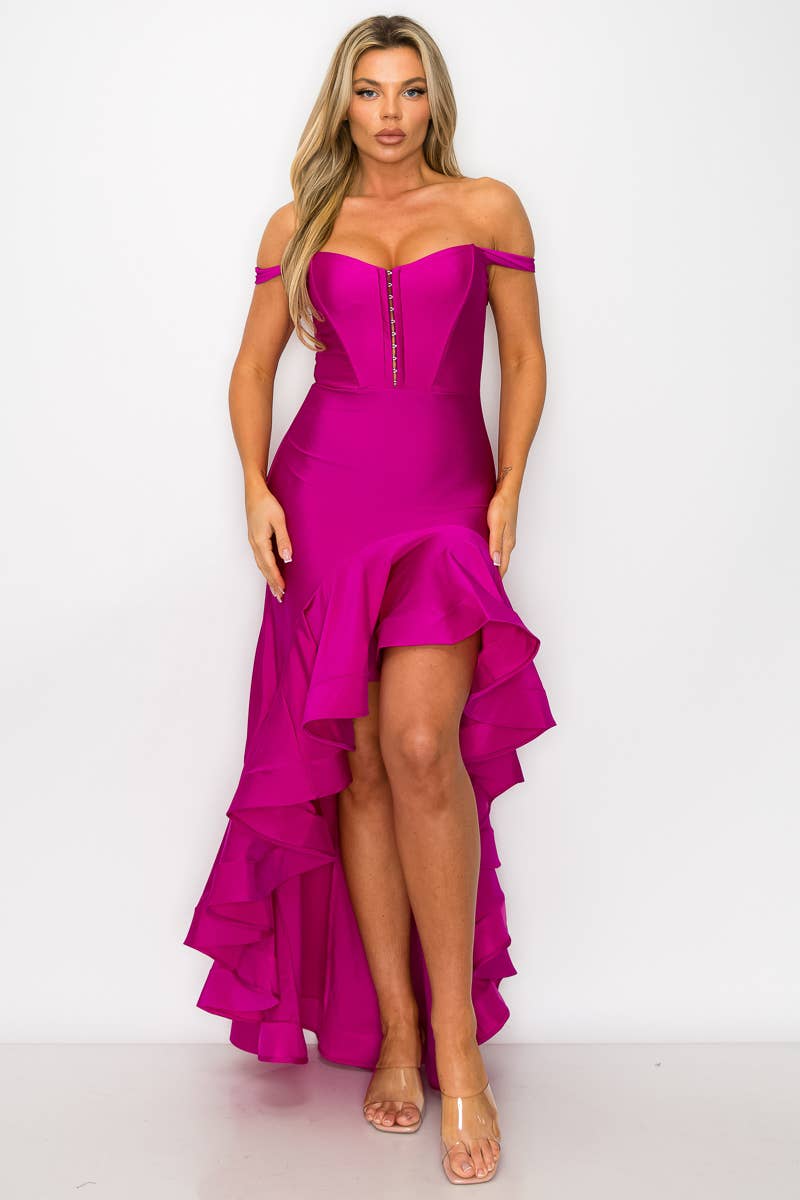 Kimcine - Wholesale Dress - Women's - KD20110Power Satin Corset Tube Top Ruffled Skirt  Dress(SALE15