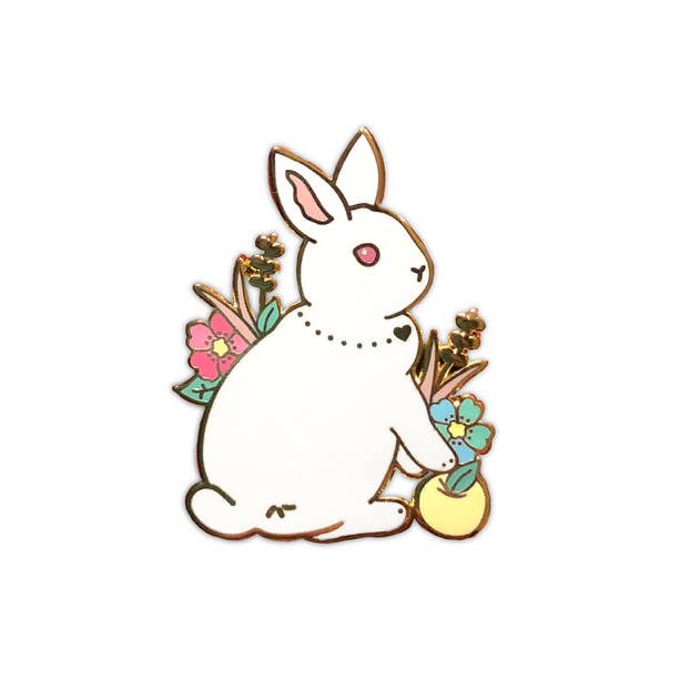 Ruby Eyed Rabbit Enamel Pin for wholesale by The Crowned Rabbit
